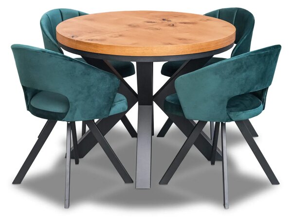 Stół Loft X fi 100 + 2 x 50 cm + 6 krzeseł obrotowych Kori