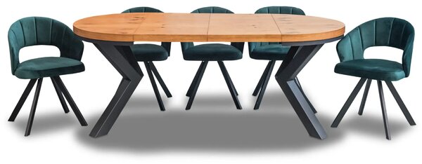 Stół Loft X fi 100 + 2 x 50 cm + 6 krzeseł obrotowych Kori