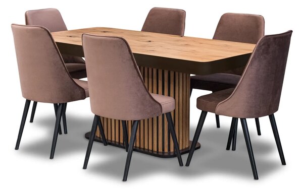 Stół Lamel 180/90 +2x40 + 6 krzeseł Olo