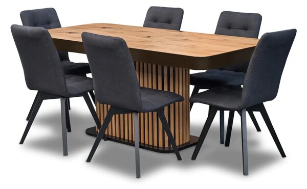 Stół Lamel 180/90 +2x40 + 6 krzeseł KW110 tkanina