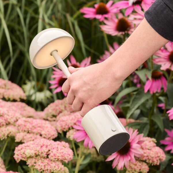 Hübsch Lampa stołowa LED na akumulator Taten, kolor piaskowy, wysokość 30 cm, metal możliwość ściemniania, kremowy / amber, metal, nowoczesny