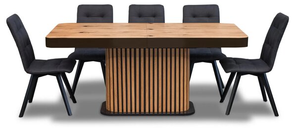 Stół Lamel 180/90 +2x40 + 6 krzeseł KW110 tkanina