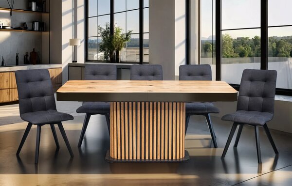 Stół Lamel 180/90 +2x40 + 6 krzeseł KW110 tkanina