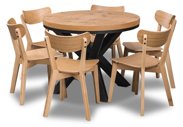 Stół okrągły rozkładany 100 + 2 x 50 cm LOFT + 6 krzeseł Jack