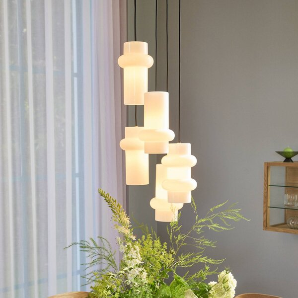 Hübsch Lampa wisząca Pilule Down, możliwość ściemniania, biały / opal, salon / jadalnia, szkło, skandynawski