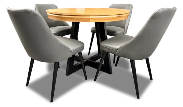 Stół Loft IV 100 cm, 2x wkładki 50 cm + 4 krzesła Filip