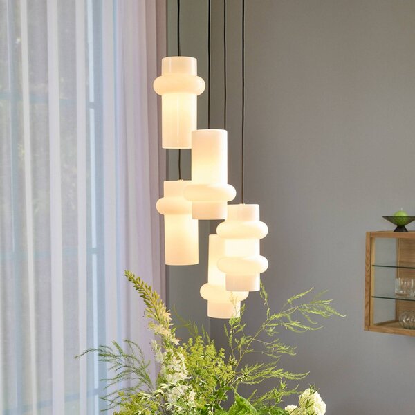 Hübsch Lampa wisząca Pilule Down, możliwość ściemniania, biały / opal, salon / jadalnia, szkło, skandynawski