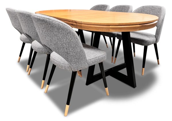 Stół Loft IV 100 cm 2 wkładki 50 cm + 6 krzeseł KW112