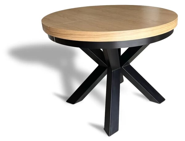 Stół LOFT X FI 100cm + 2x50cm+ 4 krzesła Olo z przeszyciami