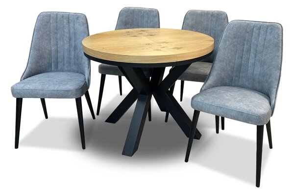 Stół LOFT X FI 100cm + 2x50cm+ 4 krzesła Olo z przeszyciami