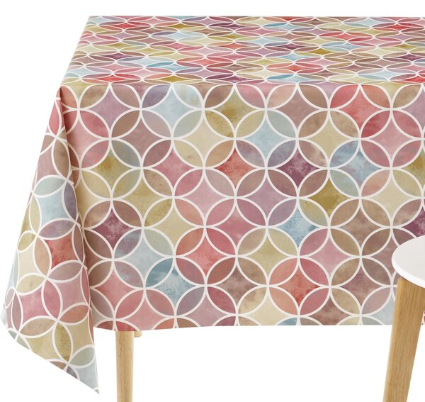 Obrus z PVC, łatwy do czyszczenia, wymiary 250 x 140 cm, wzór: geometryczne koła, przeznaczony dla 8 osób