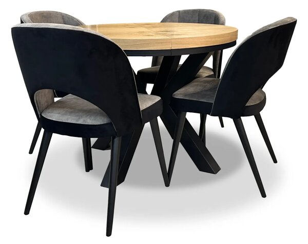 ZESTAW MEBLI: Stół okrągły LOFT 100 + 250 cm + 4 krzesła KW112