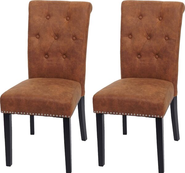 Zestaw 2 krzeseł do jadalni Chesterfield II, krzesło kuchenne, nity ~ imitacja zamszu, ciemne nogi