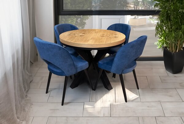 ZESTAW MEBLI: Stół okrągły LOFT 100 + 250 cm + 4 krzesła KW112