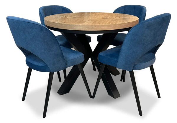 ZESTAW MEBLI: Stół okrągły LOFT 100 + 250 cm + 4 krzesła KW112