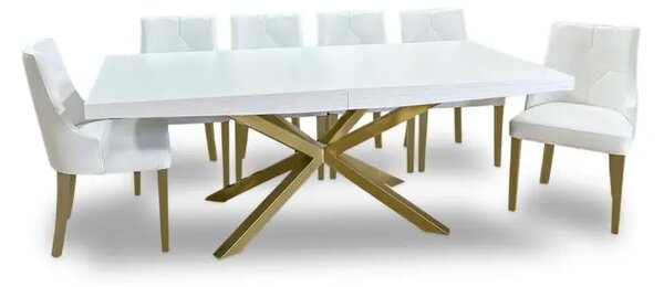 Stół SJ50 180/90 Gold + 6 krzeseł KW100 skóra naturalna