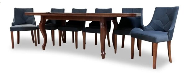 Stół Ludwik rozkładany 180/90 + 2 x 45 cm + 6 krzeseł KW100