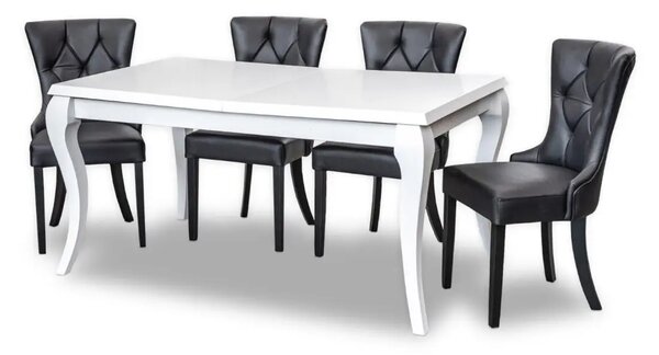 Stół Leonardo 160/90 + 2 x 40 cm wkładka + 6 krzeseł Glam skóra naturalna