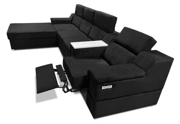 Narożnik rozkładany, kanapa narożna 350/200 cm Jumbo II + Fotel z relaxem elektrycznym TKANINA PREMIUM