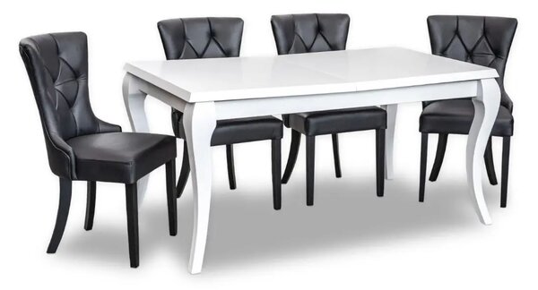 Stół Leonardo 160/90 + 2 x 40 cm wkładka + 6 krzeseł Glam skóra naturalna