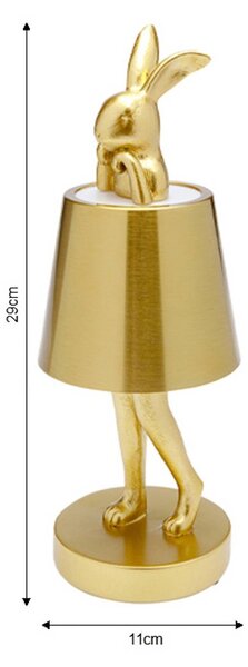 KARE Lampa stołowa LED Animal Rabbit na akumulator, złota, IP54, 29 cm Rabbit, możliwość ściemniania, mosiężny / złoty, salon / jadalnia, tworzywo sztuczne, design
