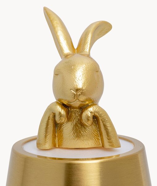 KARE Lampa stołowa LED Animal Rabbit na akumulator, złota, IP54, 29 cm Rabbit, możliwość ściemniania, mosiężny / złoty, salon / jadalnia, tworzywo sztuczne, design