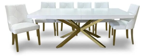 Stół SJ50 180/90 Gold + 6 krzeseł KW100 skóra naturalna