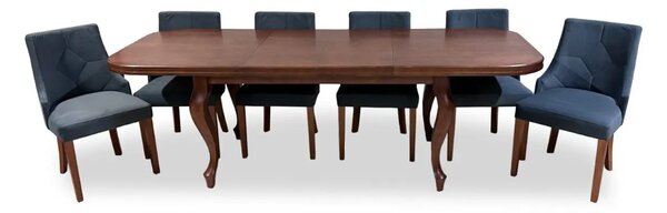 Stół Ludwik rozkładany 180/90 + 2 x 45 cm + 6 krzeseł KW100