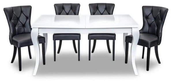 Stół Leonardo 160/90 + 2 x 40 cm wkładka + 6 krzeseł Glam skóra naturalna
