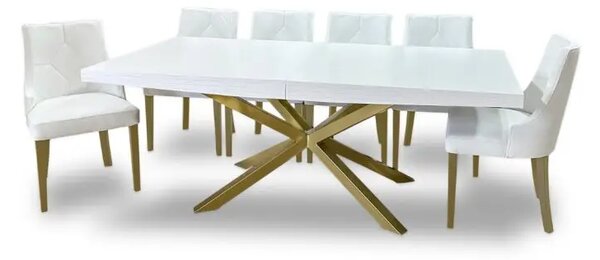 Stół SJ50 180/90 Gold + 6 krzeseł KW100 skóra naturalna