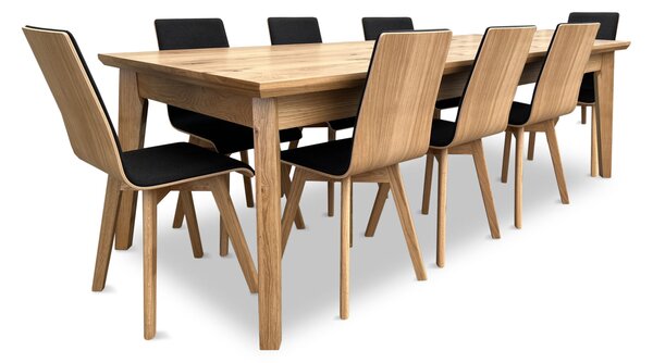 Zestaw mebli: Stół rozkładany, stół dębowy 250/100 + 3x50 cm LUIS Max w stylu LOFT + 8 krzeseł Luka