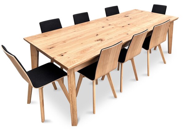 Zestaw mebli: Stół rozkładany, stół dębowy 250/100 + 3x50 cm LUIS Max w stylu LOFT + 8 krzeseł Luka