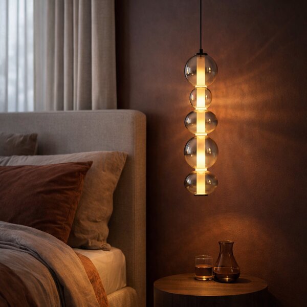 Lampa wisząca Art Deco czarna z przydymionym i przezroczystym szkłem, 5-punktowa z LED - Lizzy