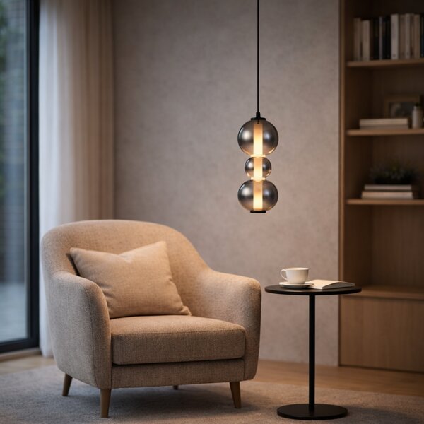 Lampa wisząca Art Deco czarna z przydymionym i przezroczystym szkłem 3-źródłowa z LED - Lizzy