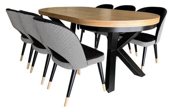 ZESTAW MEBLI: Stół okrągły LOFT 100 + 2x50 cm + 6 krzeseł KW112 Pepitka