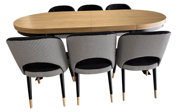 ZESTAW MEBLI: Stół okrągły LOFT 100 + 2x50 cm + 6 krzeseł KW112 Pepitka