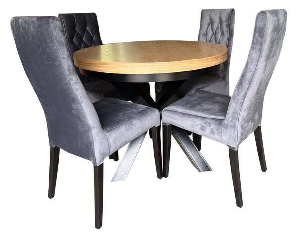 ZESTAW MEBLI: Stół okrągły LOFT 100 + 2x50 cm + 4 krzesła Wiktor J