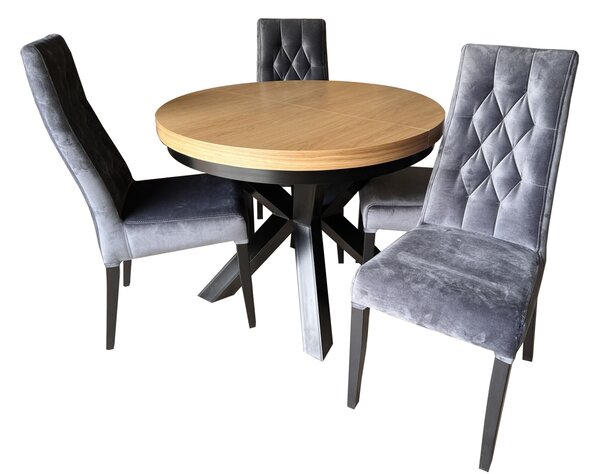 ZESTAW MEBLI: Stół okrągły LOFT 100 + 2x50 cm + 4 krzesła Wiktor J
