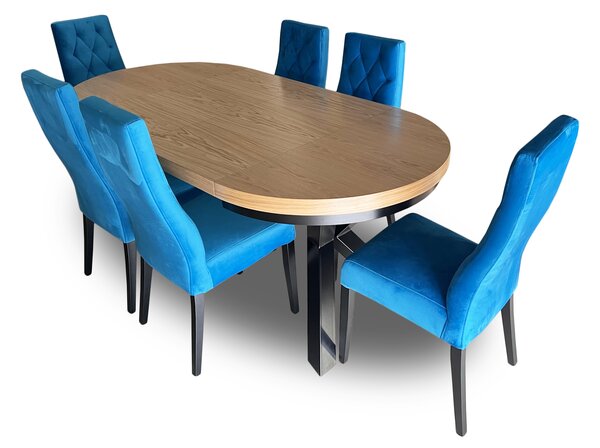 ZESTAW MEBLI: Stół okrągły LOFT 100 + 250 cm + 6 krzeseł Wiktor J