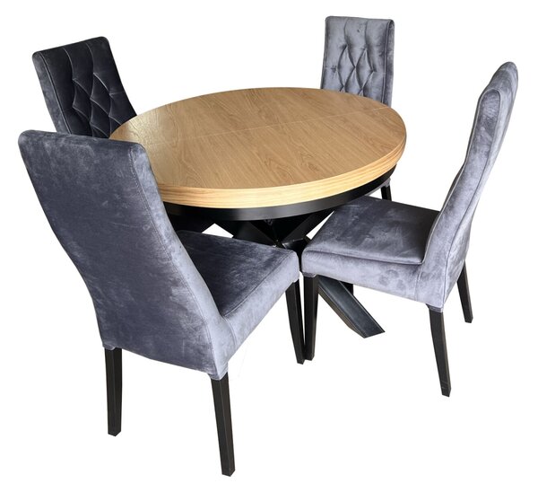 ZESTAW MEBLI: Stół okrągły LOFT 100 + 2x50 cm + 4 krzesła Wiktor J