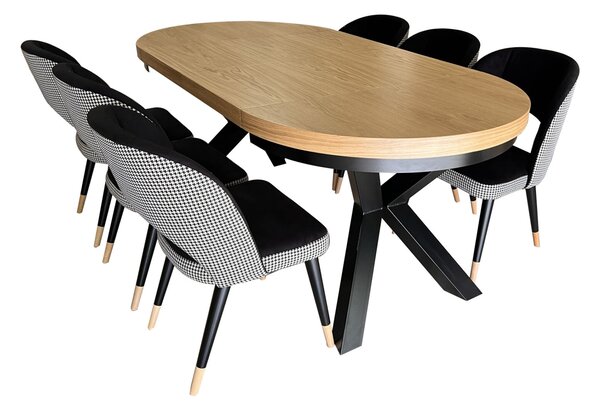 ZESTAW MEBLI: Stół okrągły LOFT 100 + 2x50 cm + 6 krzeseł KW112 Pepitka