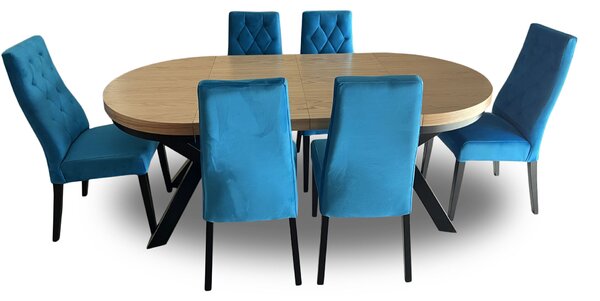 ZESTAW MEBLI: Stół okrągły LOFT 100 + 250 cm + 6 krzeseł Wiktor J