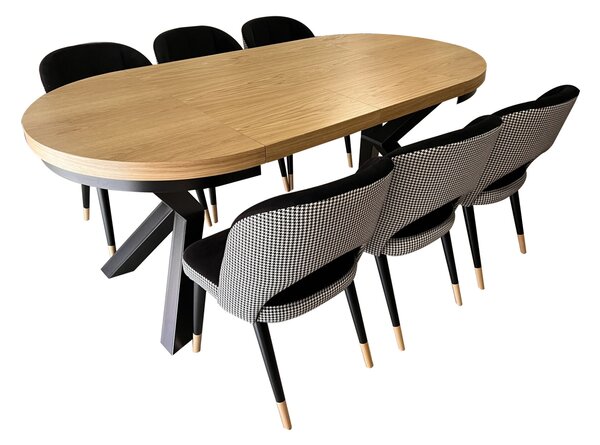 ZESTAW MEBLI: Stół okrągły LOFT 100 + 2x50 cm + 6 krzeseł KW112 Pepitka