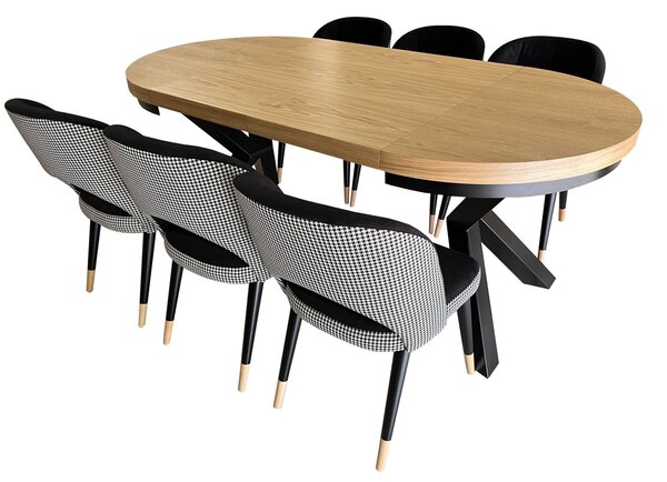 ZESTAW MEBLI: Stół okrągły LOFT 100 + 2x50 cm + 6 krzeseł KW112 Pepitka