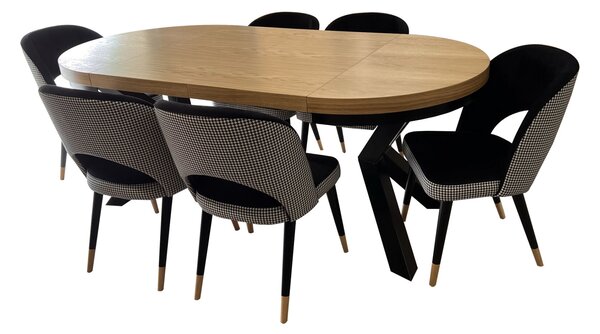 ZESTAW MEBLI: Stół okrągły LOFT 100 + 2x50 cm + 6 krzeseł KW112 Pepitka