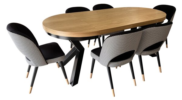 ZESTAW MEBLI: Stół okrągły LOFT 100 + 2x50 cm + 6 krzeseł KW112 Pepitka
