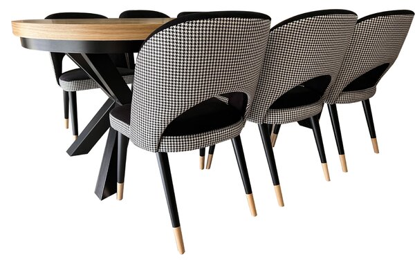ZESTAW MEBLI: Stół okrągły LOFT 100 + 2x50 cm + 6 krzeseł KW112 Pepitka