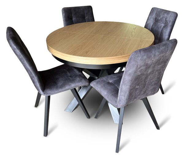 ZESTAW MEBLI: Stół okrągły LOFT 100 + 250 cm + 4 krzesła KW110