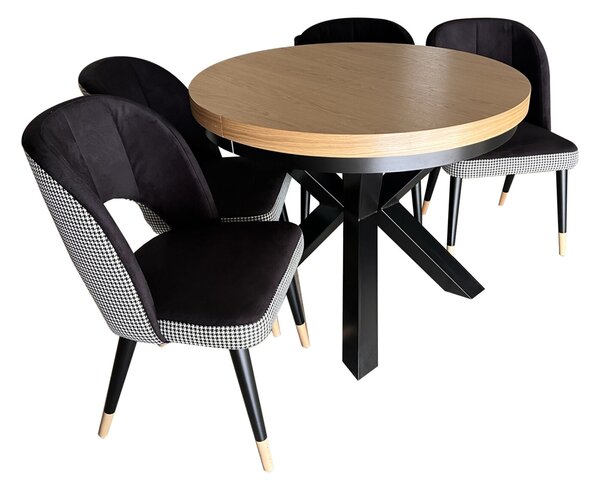 ZESTAW MEBLI: Stół okrągły LOFT 100 + 2x50 cm + 4 krzesła KW112 Pepitka