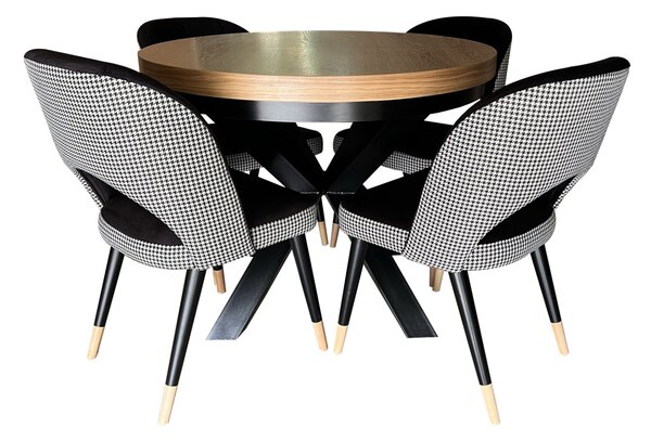 ZESTAW MEBLI: Stół okrągły LOFT 100 + 2x50 cm + 4 krzesła KW112 Pepitka